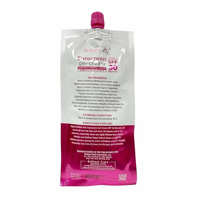 Generic 2 Sachets Brilliant Skin Essentials Sunscreen Gel-Cream UVA/UVB Protection SPF 30 50g 1.7 Ounce (Pack of 1)