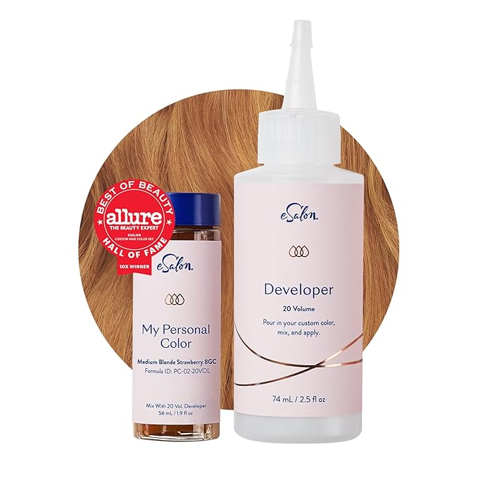 eSalon Permanent Hair Color &amp Hair Dye Complete Kit - Medium Blonde Strawberry- Personal Colorist Kit for Up To 100% Gray Coverage for All Hair Types - Professional-Grade Ammonia-Free Hair Dye
