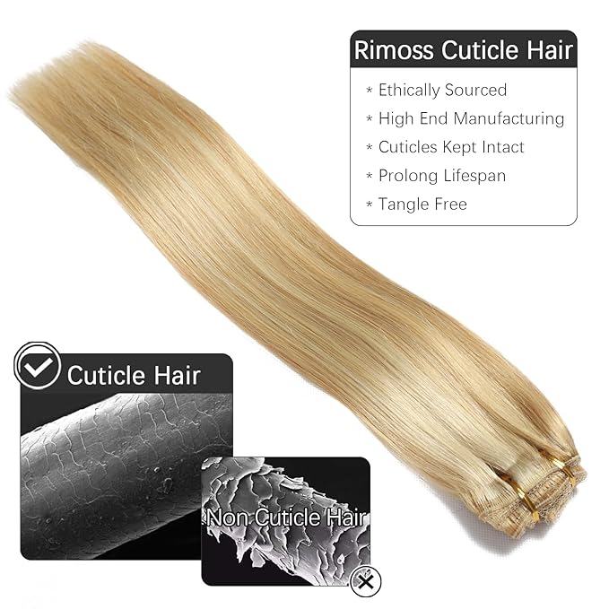 Clip in Hair Extensions Real Human Hair - 24 Inch 7pcs Dirty Blonde to Bleach Blonde Highlight Color - Soft Human Hair Clip in Extensions Straight for Women (24 Inch)