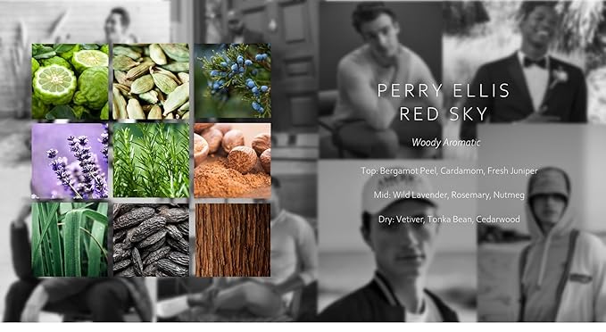 Perry Ellis Red Sky 4-Piece Gift Set - eau de toilette aftershave shower gelEDT travel spray - bergamot cardamom juniper lavender rosemary nutmeg cedarwood tonka bean vetiver