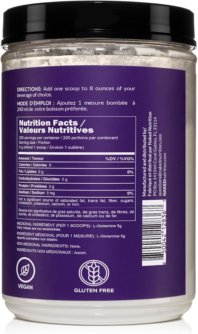 Pure L-Glutamine Made in The USA - 200 Servings - 1000g 2.2lb Bulk Vegan Non-GMO Gluten and Soy Free. Minimize Muscle Breakdown &amp Improve Protein Synthesis. No Additives