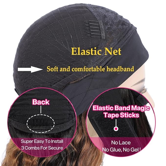 Headband Wig Human Hair 180% Density Kinkycurly Headband Wigs Glueless Curly Human Hair Wig for Women Natural Color 18 Inch