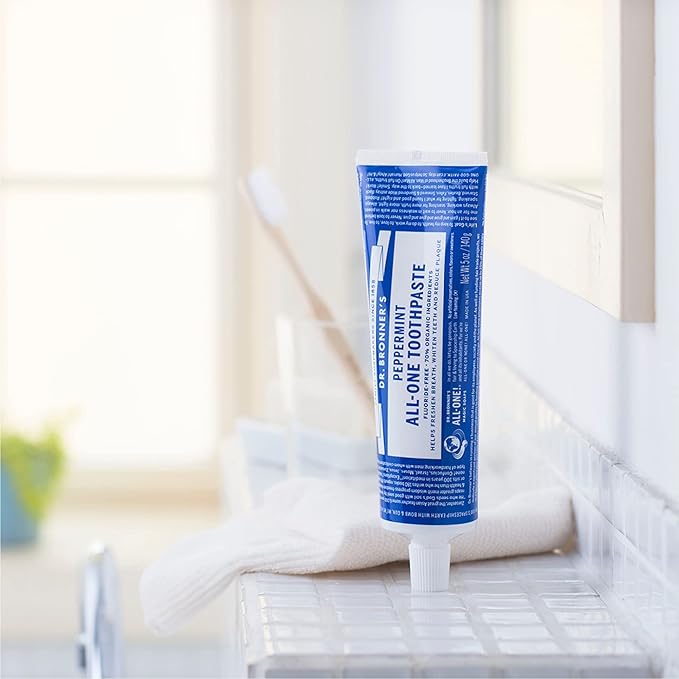 Dr. Bronner?™s - All-One Toothpaste Variety Pack - Peppermint &amp Spearmint 70% Organic Ingredients Fluoride-Free Helps Freshen Breath Vegan (5oz 4-Pack)