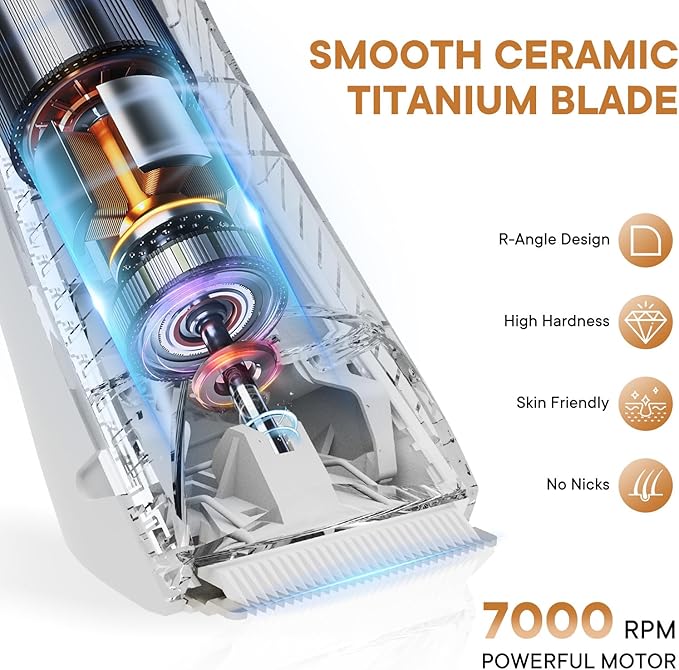 Pubic &amp Body Hair Trimmer for Men 2 In 1 Electric Ball Groin Razor Shaver with Ceramic Blade No Nick Mens Grooming Kits for Wet/Dry Use Cordless Charging Body Groomer with Led DisplayWhite