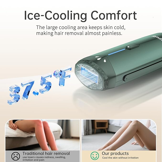 Ice Cooling IPL Home Use Hair Removal Device Laser Hair Removal Machine Painless Epilator for Women Men 3 Energy Levels &amp 2 Modes Face Body Use with Razor &amp Glasses