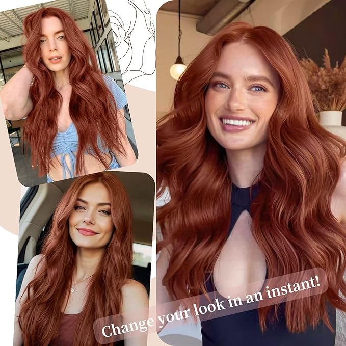 Auburn Wigs for Women 26 inch Lace Hairline Middle Part Long Curly Wig Heat Resistant Synthetic Hair Looking Natural Fiber Wig for Daily Party Use