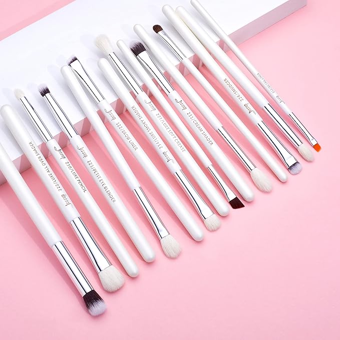 Jessup Small Eye Makeup Brush Set Professional 15pcs White/Silver Premium Natural-synthetic Eye Shadow Blending Concealer Eye &amp Brow Liner Brushes T237