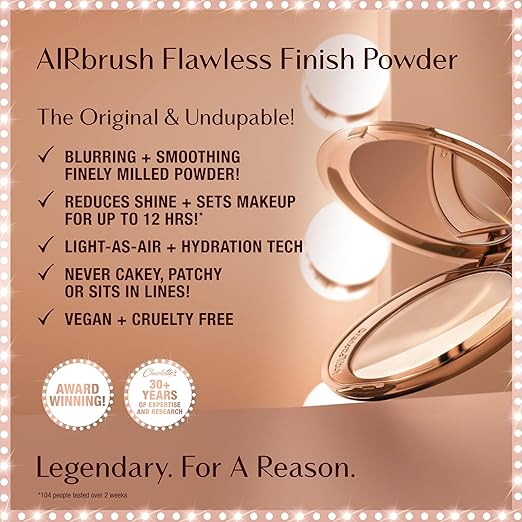 Charlotte Tilbury Airbrush Flawless Finish Setting Powder - Pore-Blurring Pressed Powder for Face Makeup to Minimize Shine with a Soft-Focus Finish