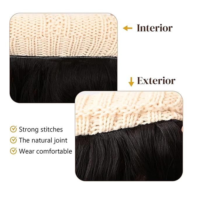 Women Winter Beanie Hat with Wig Big Wavy Curly Hair Extensions Knit ski Snow Cap Attached Party Daily Weddings Wig