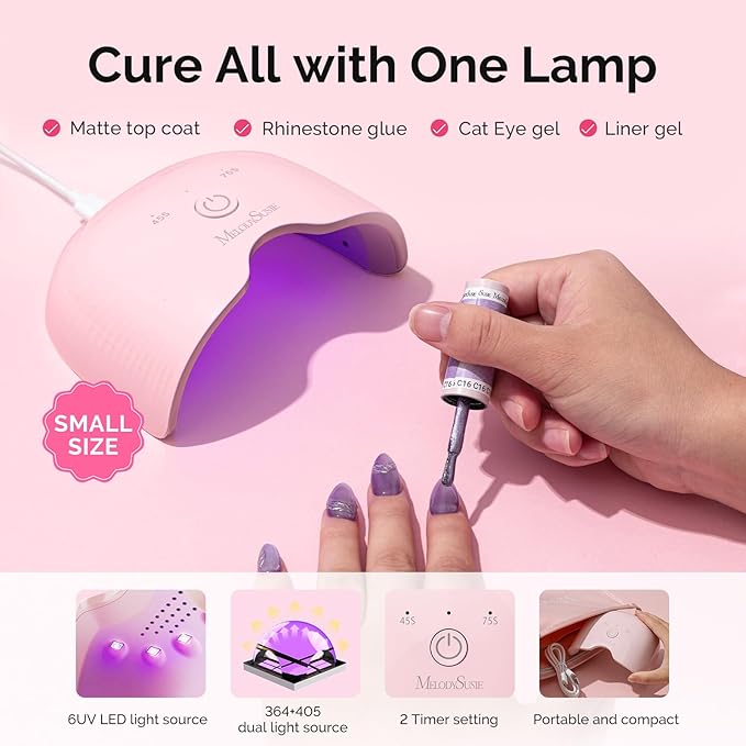 MelodySusie Gel Nail Polish Kit with UV Light P-ART06F- Popular Color Gel with Builder and Baser &ampGlossy Top Coat Soak Off Includes Nail Art Tools Nail Art Gift for Women &amp Girls
