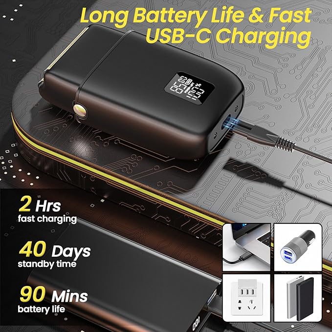 Electric Foil Shavers for Men 3 Speed Electric Razor for Men High Speed Dual Floating Blades IPX7 Waterproof Wet &amp Dry LED Display USB Type C Charging Foil Razor for Face/Beard/Head (Black)