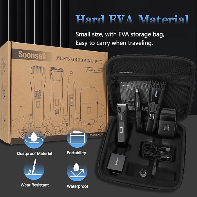 Soonsell Manscape Beard Trimmer for MenBall ShaverNose Hair ClippersElectric RazorHair Clippers for Men4 IN1 Men's Grooming KitLED DisplayWaterproofWet/Dry Trimmer