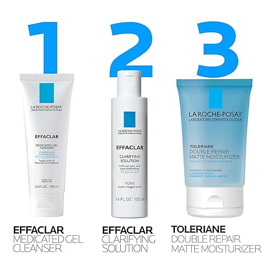 Effaclar Daily Acne Essentials Kit Acne Treatment System Salicylic Acid Acne Cleanser Pore Refining Toner &amp Matte Face Moisturizer for Oily Skin &amp Combination Skin Oil-Free 2 Month Suppl