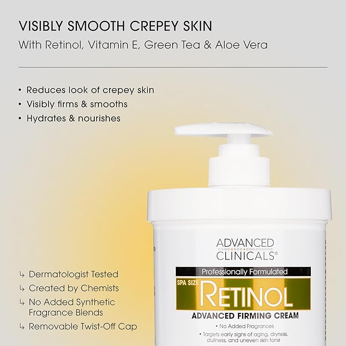 Advanced Clinicals Retinol Body Lotion + Collagen Cream Fragrance Free Face Moisturizer &amp Body Cream 2pc Skincare Set For Women &amp Men Helps Reduce Appearance Of Crepey Skin Wrinkles &amp Dr