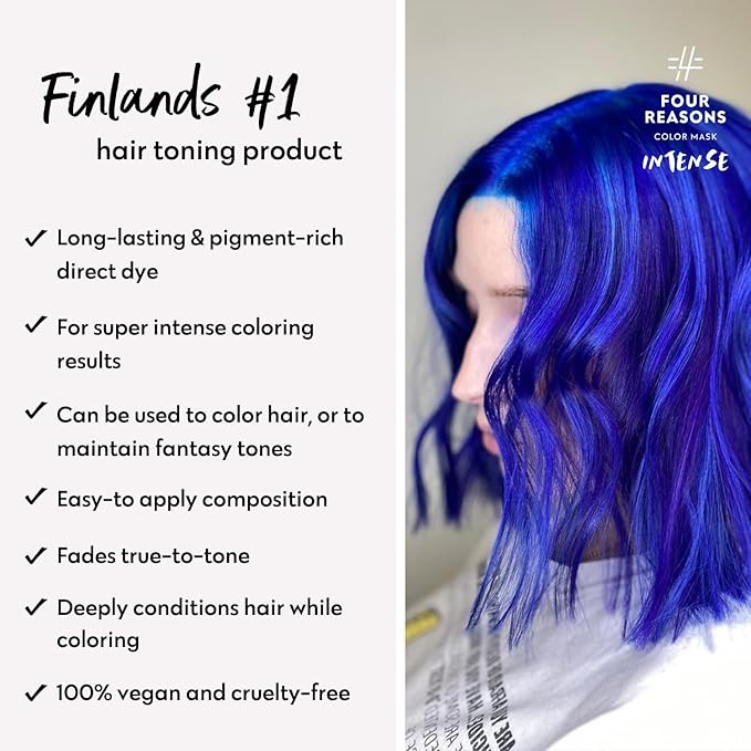 Four Reasons Color Mask INTENSE- Blue ? (27 Colors) Intensive Toning Treatment - Color DepositingConditioner ? Semi Permanent Hair Dye for Lightened and Colored Hair? 100% Vegan 6.76 fl oz