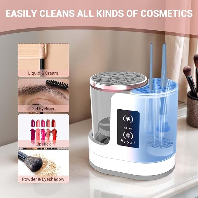3 IN 1 Electric Makeup Brush Cleaner Machine With Makeup Brush Dryer Holder Portable Automatic USB Cosmetic Brushes Cleaner Tool for All Size Beauty Makeup Brush SetContour Eyeshadow Blush Brush