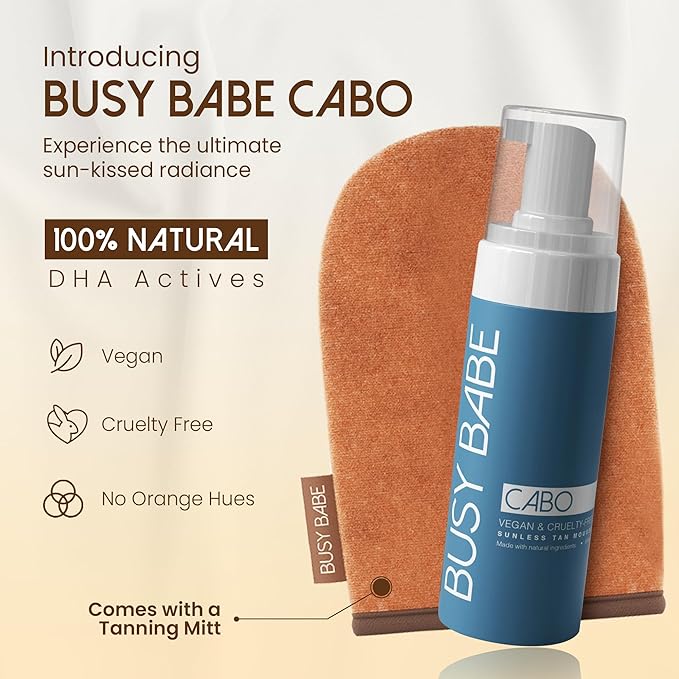 CABO Tanning Mousse Self Tanner With Mitt - Achieve a Gorgeous Flawless Tan Sun-Kissed Glow for All Skin Types and Tones Sunless Tanning Mousse for Undertone (DARK BRONZE 200ml)