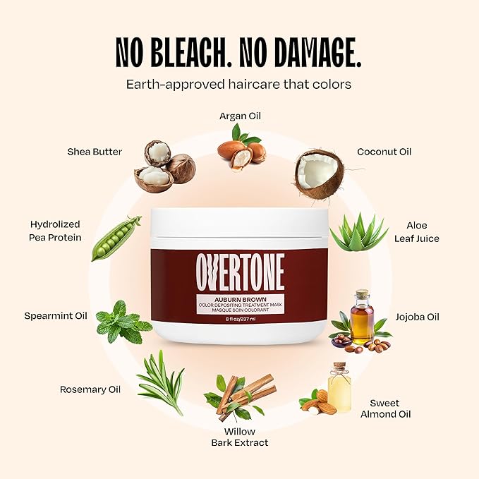Overtone Color Depositing Semi-Permanent Hair Dye Conditioner - 8 oz For Natural &amp Color-Treated Hair Moisturizing Shea Butter &amp Coconut Oil - Vegan &amp Cruelty-Free Auburn Brown