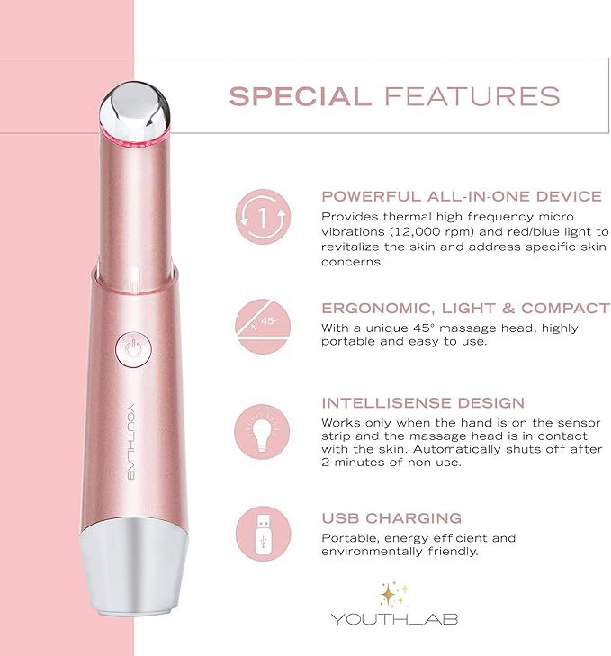 Eye &amp Face Wand/Tool ? Heated Eye Wand with Vibration | Tired Eyes Brighter Under Area Redness Relief Product Absorption Smoother Skin &amp Relaxing Massage | Rose Gold