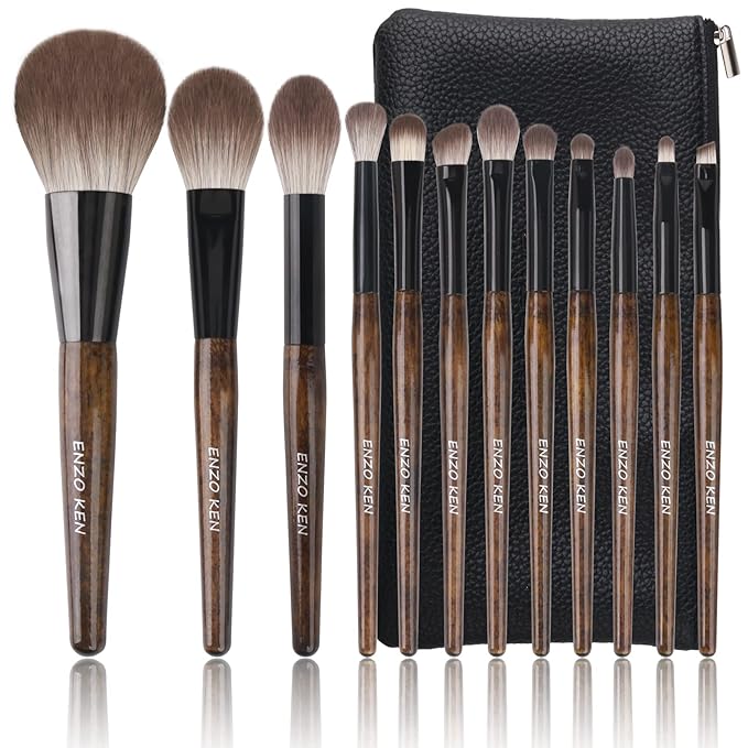 Natural Goat Hair Makeup Brush Set with Case Natural Makeup Brushes Natural Bristle Makeup Brushes Natural Hair Makeup Brushes Set Professional Walnut Cosmetic Brushes Makeup Set - MONI
