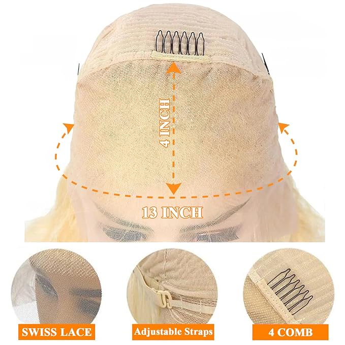 613 Bob Wig Human Hair Blonde Bob Wig HD Lace Front 13X4 HD Transparent lace Front Bob Wig Human Hair for Black Women Natural Hairline 14 inch