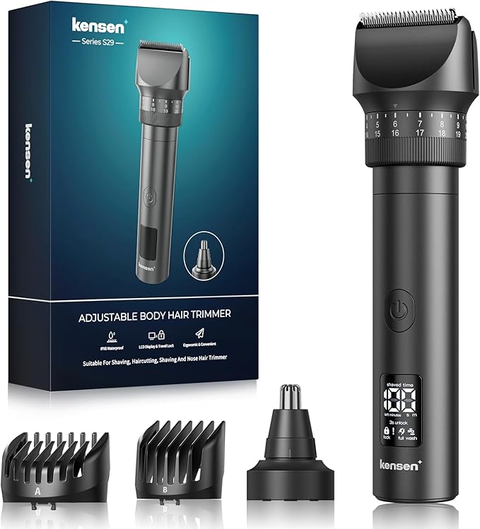 Beard Trimmer for Men - 42 Adjustable Length Settings Hair Clippers Professional Body Hair Trimmer for Men Precision Facial Hair Trimming IPX6 Waterproof Nose Trimmers LED Display Mustache Trimmers