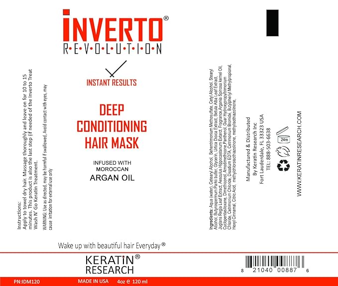 INVERTO ONE Formaldehyde-Free Keratin Hair Treatment for Curly Hair by KERATIN RESEARCH - Kit with 120ml Treatment Deep Moisturizing Mask and Clarifying Shampoo