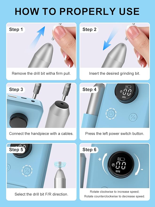 COPPA Portable Nail Drill NDK106 Electric Nail Drill Professional Kit with 12 Bits 31 Sanding Bands 45000RPM Rechargeable Nail Drills Machine for Acrylic Nails Gel Polishing Removing Home &amp Sal