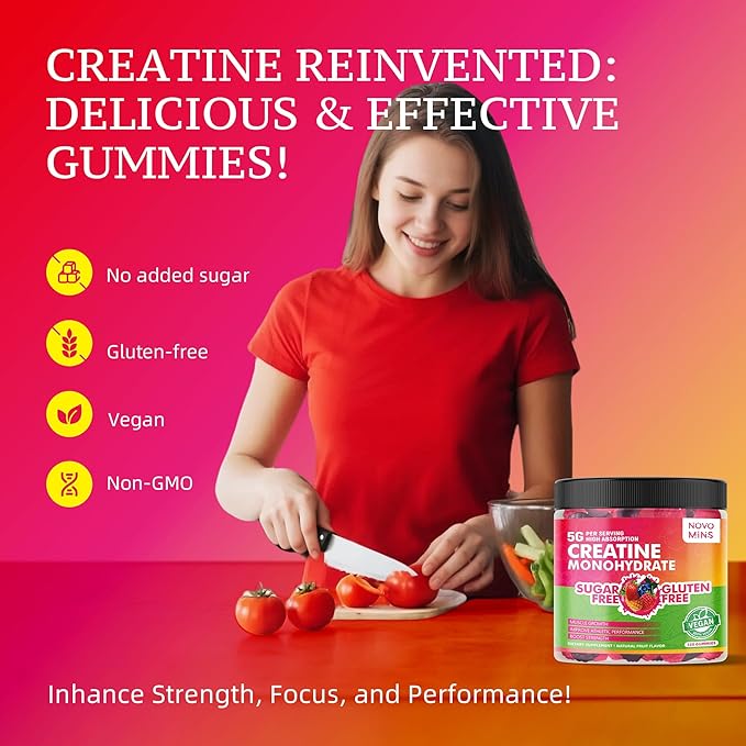 novomins Creatine Monohydrate Gummies 5000mg for Men &amp Women Chewables Creatine Monohydrate for Muscle Strength Muscle Builder Energy Boost Pre-Workout Supplement(120 Count)