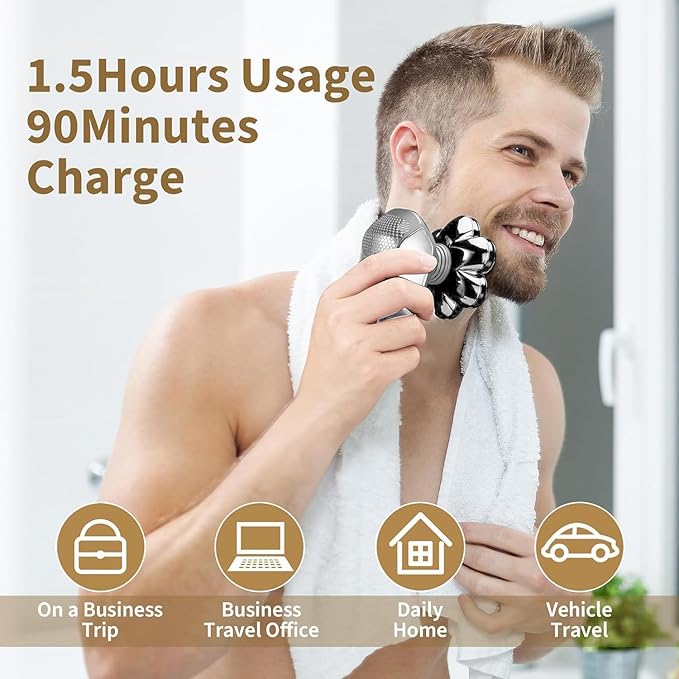 SHPAVVER Head Shavers for Bald Men: 5-in-1 Electric Razor - IPX7 Waterproof Shaving Grooming Kit for Balder - Turbo Speed &amp Precision Blades (White Silver)
