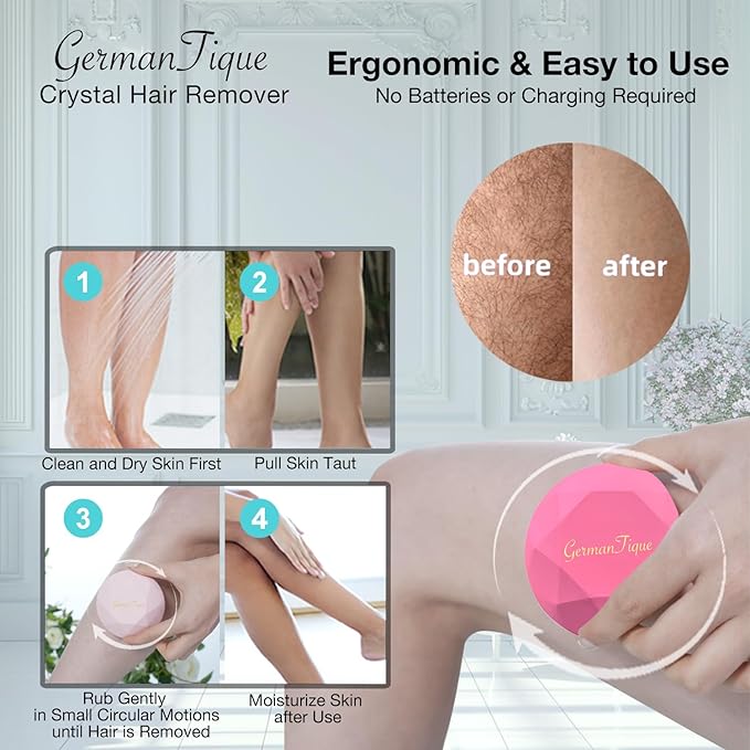 Crystal Hair EraserUpgraded Crystal Hair Remover DiamondPainless and Effective Nano Glass Hair Removal Stone and Skin ExfoliationNatural Epilator for Women and Men(Rose Pink)