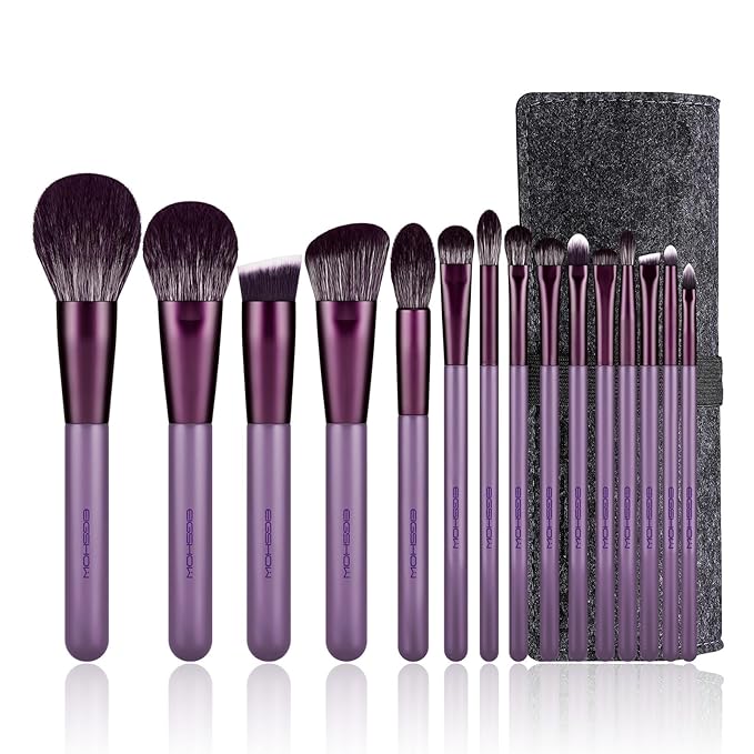 Makeup Brush Set EIGSHOW Professional Makeup Brushes Kit Foundation Powder Concealers Eye Shadows Makeup 15 Piece for Eye Face Liquid Cream Cosmetics Brushes Kit Gift for Women Travel Set(Purple)