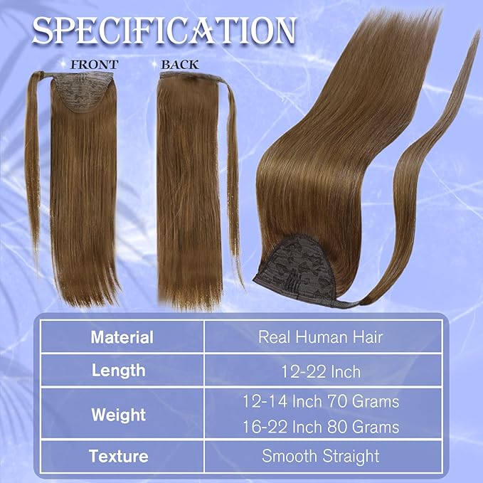 Full Shine Hair Ponytail Extension Dark Brown Ponytail Clip on Hair Extension Straight Brown for Short Hair 70g 14Inch