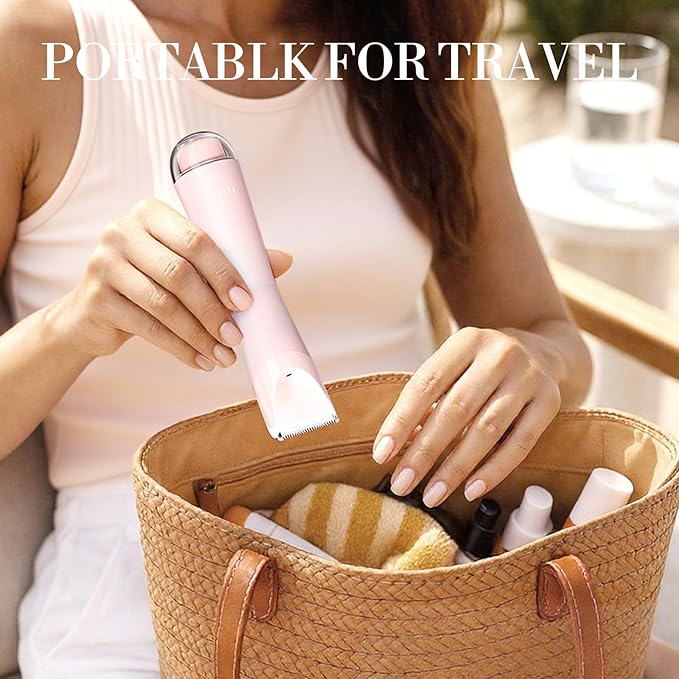 Bikini Trimmer for Women 2 in 1 Electric Shaver for Women Pubic Hair Trimmer Waterproof IPX7 with LED Bikini Razor for Leg Arm Underarm Bikini Area Pull Bows Gift Box for Friends (Rose Pink)