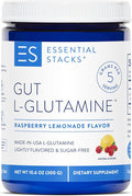 Essential Stacks Gut L-Glutamine Powder - Exclusively Made in USA - Pure L Glutamine Powder for Gut Health (50 Servings Raspberry Lemonade)