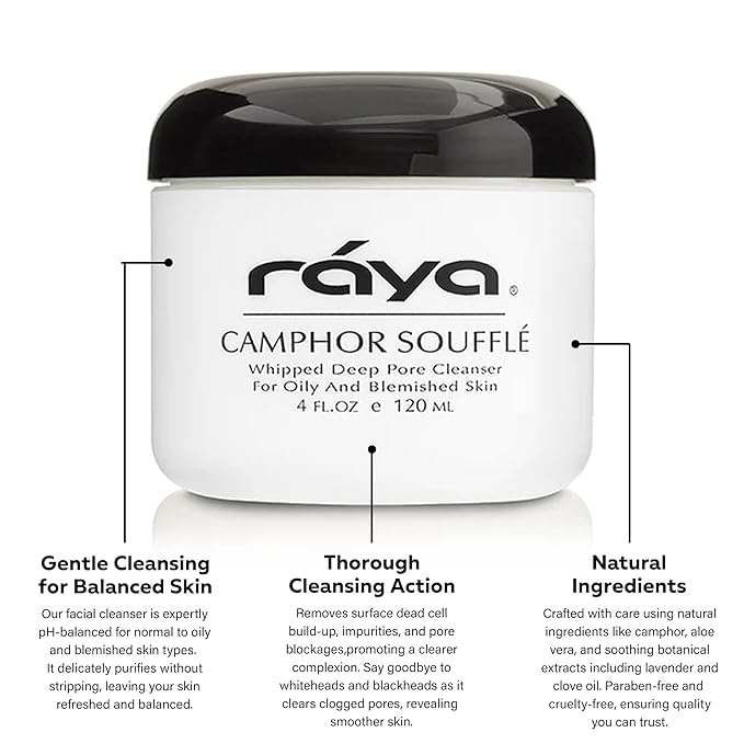 Raya Camphor Souffl? Facial Cleanser (101) - pH-Balanced Blemish Facial Wash for Oily &amp Break-Out Skin Blackheads &amp Whiteheads Clarify Pores Refreshing Camphor Formula Smooth Complexion -