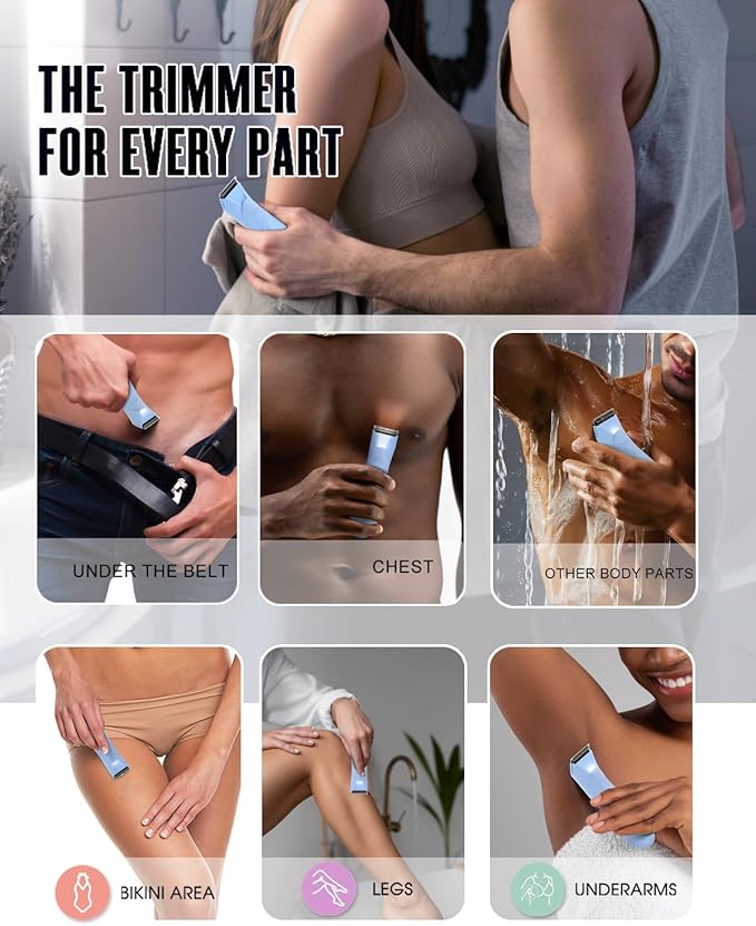 Bikini Trimmer for Women Electric Shaver for Women with Light Pubic Hair Trimmer Waterproof Wet/Dry Personal Body Hair Grooming 7 Precisions 240 Minutes Shaving