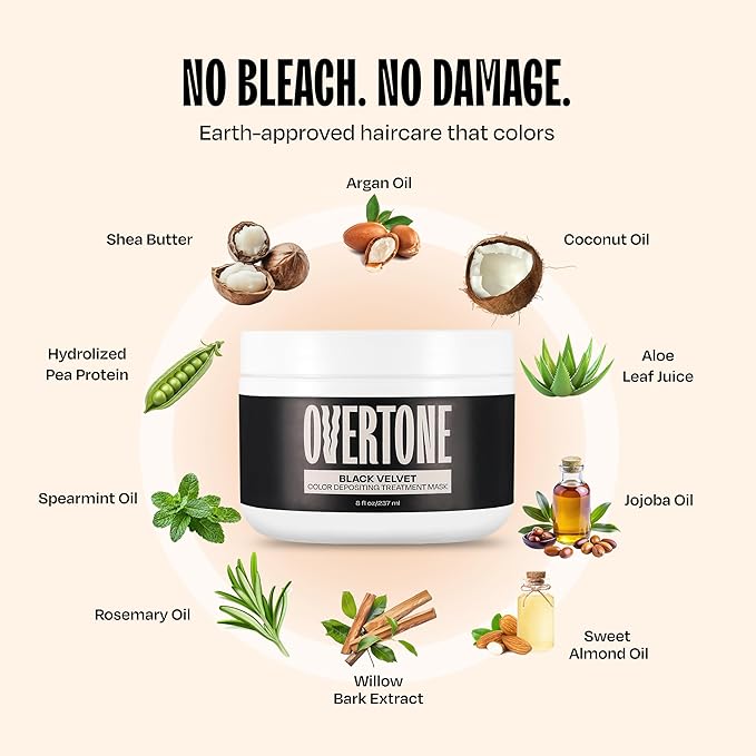 Overtone Semi Permanent Hair Color Conditioner Black Velvet 8 oz Nourishing Damage-Free Color Depositing Mask for All Hair Types with Shea Butter &amp Coconut Oil Vegan &amp Cruelty-Free