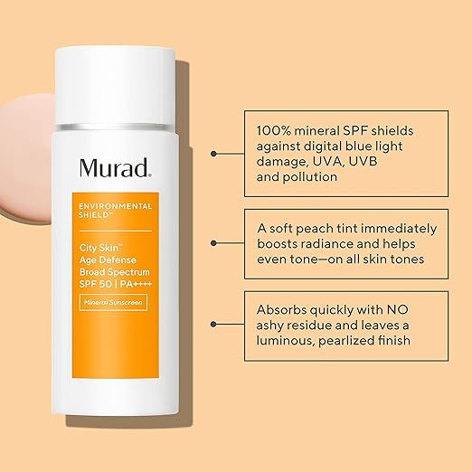 Murad Environmental Shield City Skin Age Defense Broad Spectrum SPF 50 PA++++ ? 100% Mineral Sunscreen with Lutein &amp Iron Oxides for Blue Light Defense UVA/UVB &amp Pollution Protection