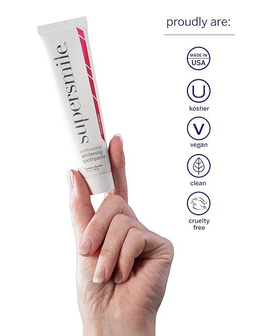Supersmile Peppy Mint Teeth Whitening Toothpaste Set Complete 5-Piece Travel Set with 3 Toothpastes 1 Accelerator &amp 1 Toothbrush Whitening Toothpaste Kit Whitens up to 6 shades.