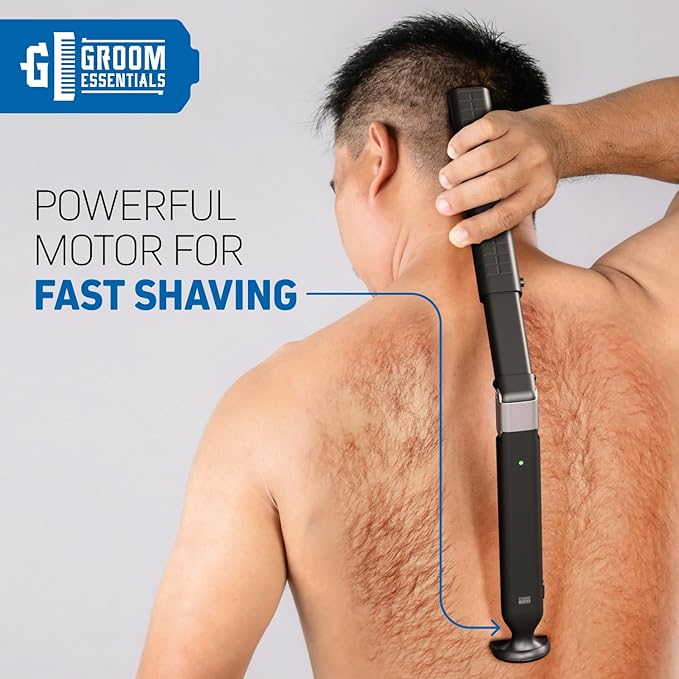 Chargeworx Electric Back Shaver and Body Hair Trimmer for Men ? Extendable Long-Handle Back Razor for Hard-to-Reach Areas Battery Powered Manscaping Tool for Coarse Back Hair and Full Body Grooming