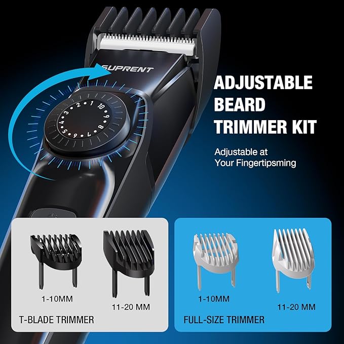 SUPRENT Beard Trimmers for Men - All-in-One Mens Grooming Kits with 40 Precision DialsWaterproof Adjustable Trimmers for Hair Beard Face Nose &amp Body USB-C Rechargeable 3.5H Running Time (Bla