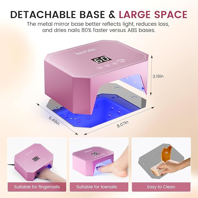 Lavinda 54W UV LED Nail Lamp ? Plug-in Gel Nail Light with LCD Display 4 Timers Auto Sensor Dual Wavelength Nail Dryer for Home &amp Salon Pink