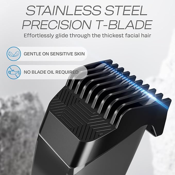 HUMMINGBIRD MK14 BeardMaster ? Premium Beard Trimmer for Men Precision Dial Adjustable 20 Length Settings Stainless Steel T-Blade Cordless USB-C Rechargeable Waterproof LED Display Travel Case
