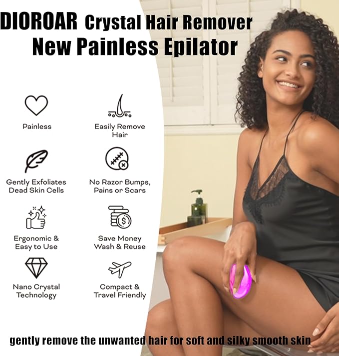 Crystal Hair EraserUpgrade Crystal Hair RemoverPhysical Nano Glass Hair Removal DevicePainless Epilator and Exfoliator Without Shaver for Quick Soft Silky Skin(Hot Pink)
