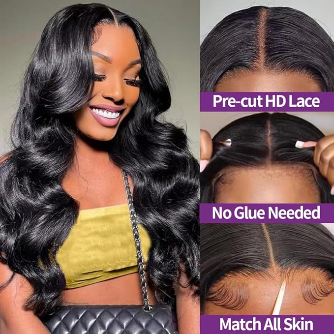 Durya Glueless Wigs Human Hair Pre Plucked Pre Cut 5x5 HD Lace Closure Wigs Human Hair Wear and Go Glueless Wigs Body Wave Lace Front Wigs for Black Women 250% Density 36 Inch