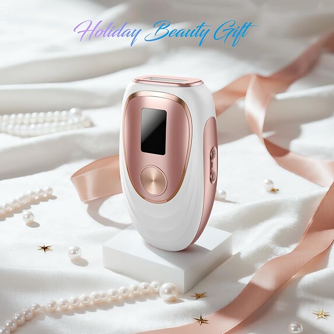 Laser Hair Removal Device at-Home IPL Hair Removal for Women &amp Men - Safe 45°F Ice-Cooling Contact for Painless &amp Long-Lasting Results 86% Hair Reduction in 3 Weeks for Full Body Gold/White