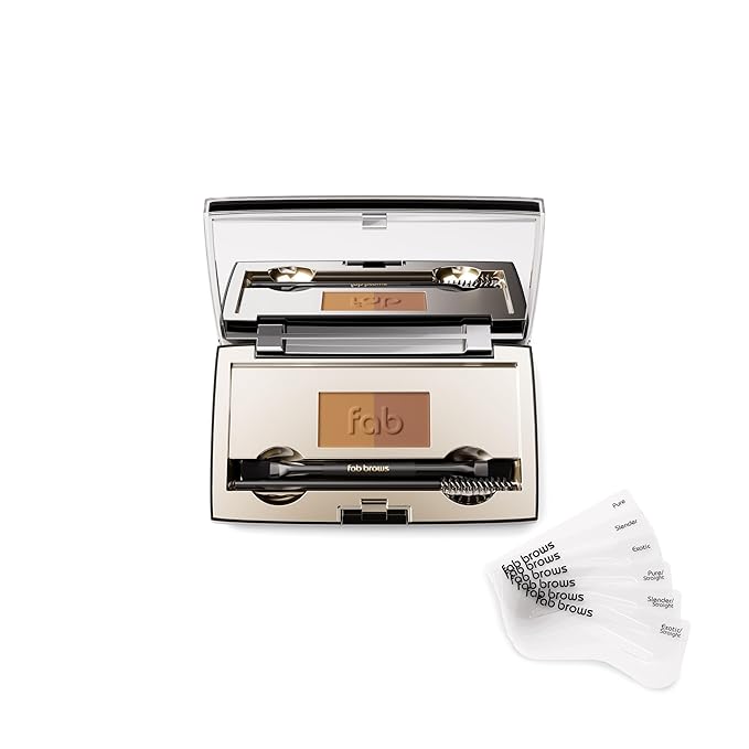 Fab Brows Duo Eyebrow Kit Ultimate Brow Stencil Kit with Compact Powder Mirror and Eyebrow Shaper Waterproof Eyebrow Makeup Kit Contour Palette Eyebrow Cosmetics (Light/Medium Brown)