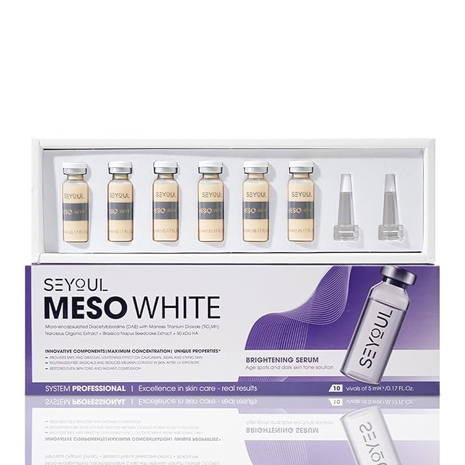 Meso White Facial Serum Ampoules ? Advanced Skincare with Niacinamide Peptides &amp Collagen Hydrating Dark Spot Remover for Face 6 Vials (0.17 fl oz Each)