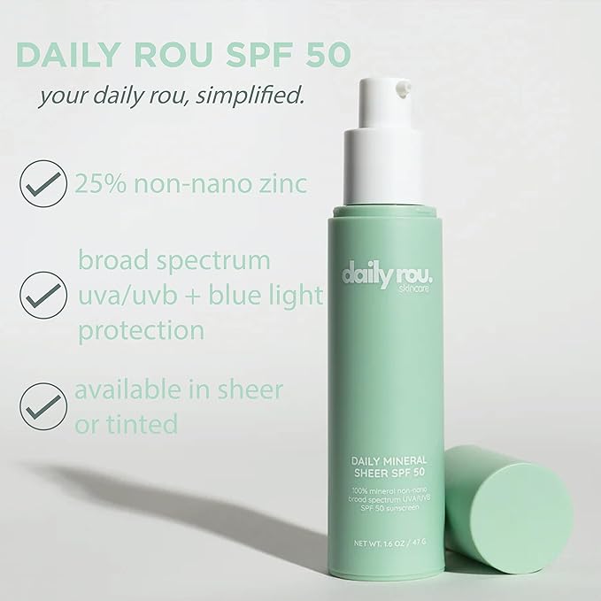 DailyRou Daily Mineral Skincare ? Hydrating &amp Brightening Face Sunscreen for Men &amp Women ? Lightweight Non-Greasy Formula for Healthy Smooth Glowing Skin (Tinted)
